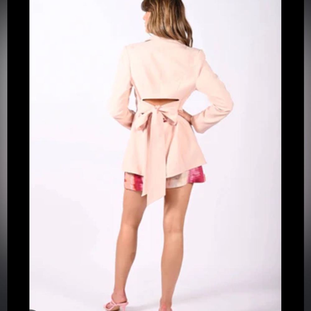 Free People AURETA STUDIO MARIAH BLAZER |FAIRY FLOSS (soft pink) Linen NWT